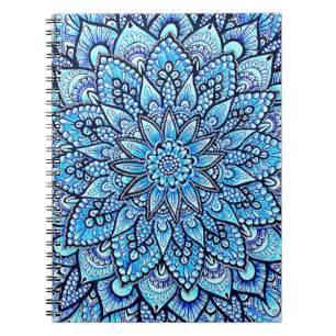 Blå Färg Penna Mandala Design Original Konst Anteckningsbok