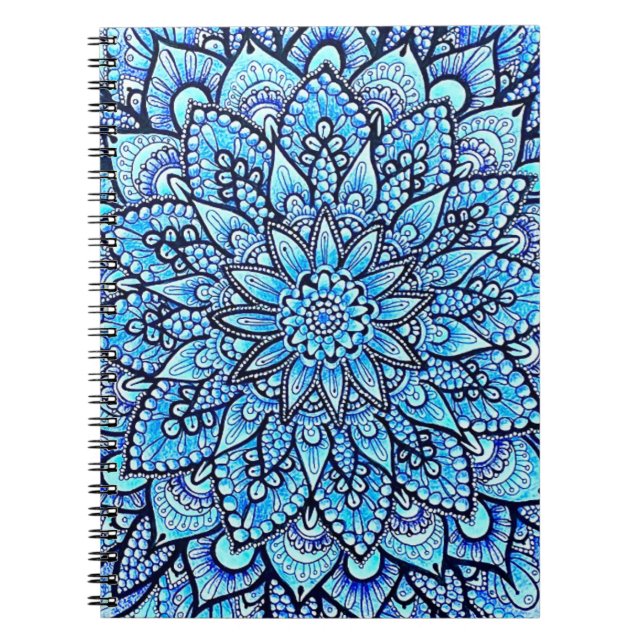 Blå Färg Penna Mandala Design Original Konst  Anteckningsbok (Framsidan)