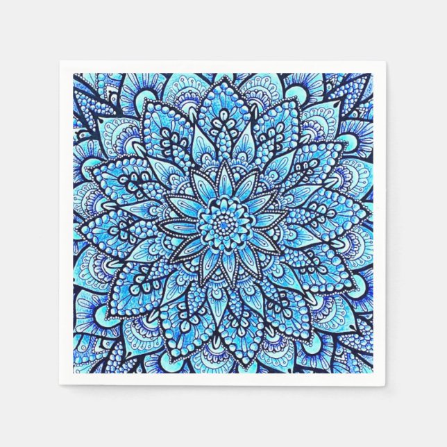 Blå Färg Penna Mandala Design Original Konst  Pappersservett (Framsidan)