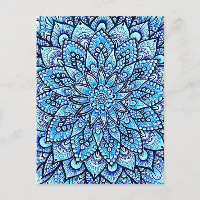 Blå Färg Pennbläck Mandala Design Original Konst  Vykort (Framsida)