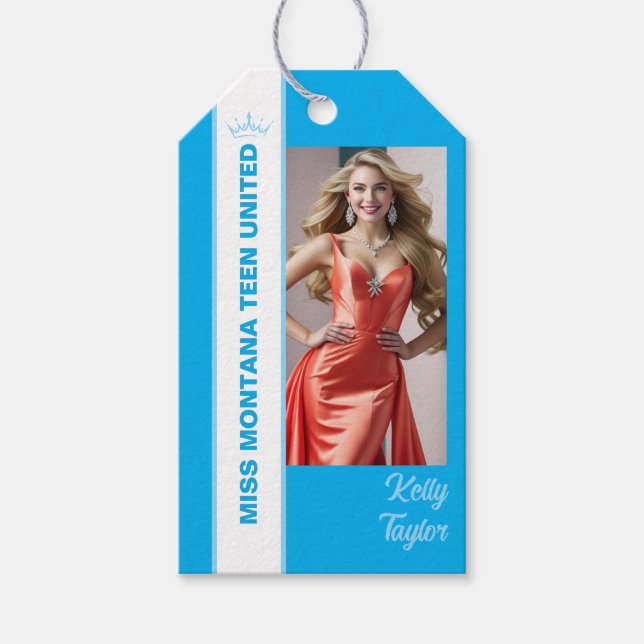 Blå Färg-popup-Anpassningsbar, fotoMärkre Presentetikett (Framsidan)