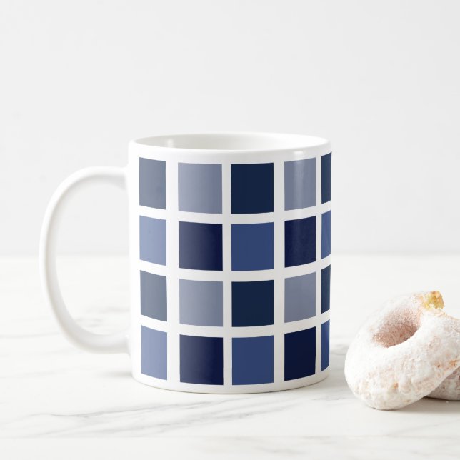 Blå Färg Rutor Rutig Kaffemugg (Med munk)