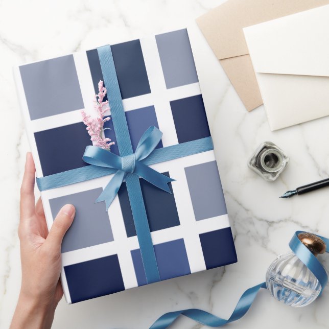 Blå Färg Rutor Rutigt Presentpapper (Gifting)