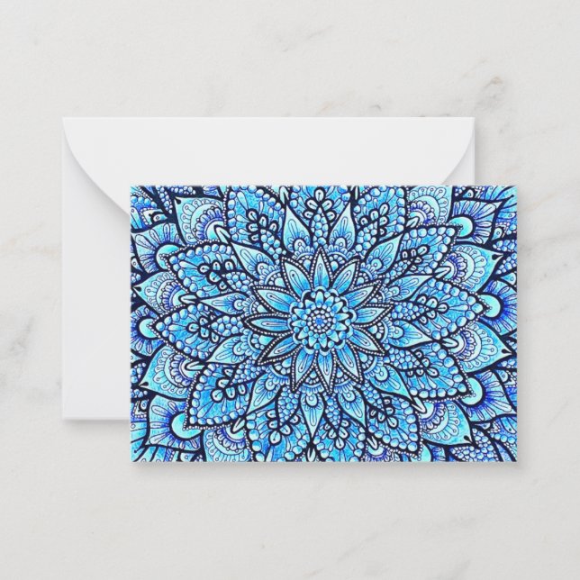 Blå Färgad Handritad Mandala-design Anteckningskort (Framsida)