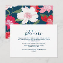 Blå färgad röd Blommigt Bröllop Guest Detail Blue