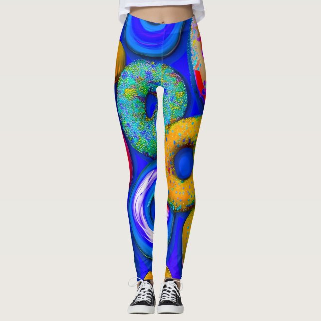 Blå färgade Donuts Leggings (Framsida)