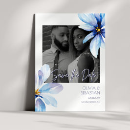 Blå färgen Blå vattenfärg, svart, vitt foto Bröllo Spara Datumet