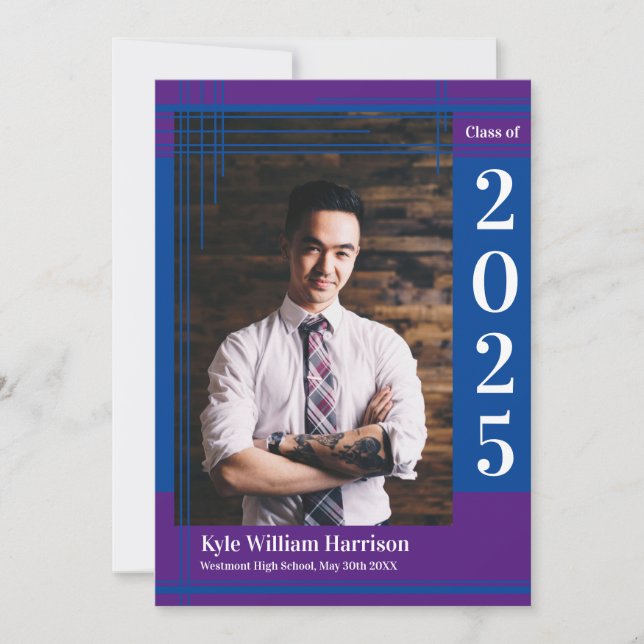 Blå färggraderingsfoto i Purple School Inbjudningar (Framsida)