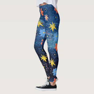 Blå färglös Abstrakt för blommor i Dream Leggings