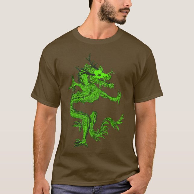 Blå Färgrik Traditionell Kinesisk Drak i Månen T Shirt (Framsida)