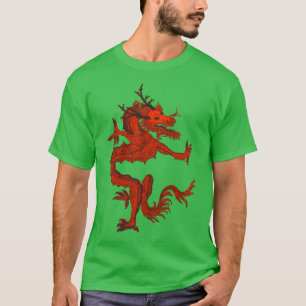 Blå Färgrik Traditionell Kinesisk Drak i Månen T Shirt