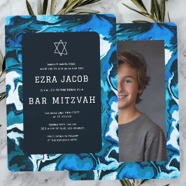 Blå färgton, Anpassningsbar Foto Pub Bat mitzvah Inbjudningar