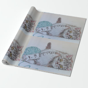 Blå färgton i kute på Tabby katt Presentpapper