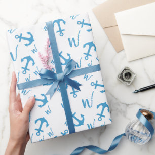 Blå fästpunkt och Monogram Presentpapper