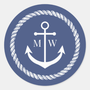 Blå fästpunkt och Rope Monogram Runt Klistermärke
