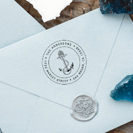 Blå fästpunkt och Rope | Nautisk Returadress Självfärgande Stämpel