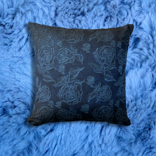 Blå faux Embossed Ro Leather Kudde
