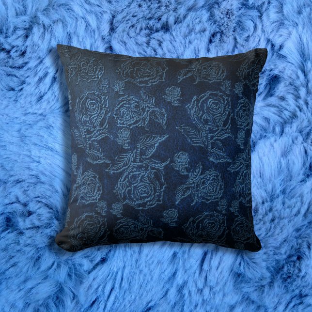 Blå faux Embossed Ro Leather Kudde (Skapare uppladdad)