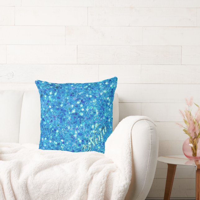 Blå faux Glitter Pillow Kudde (Soffa)