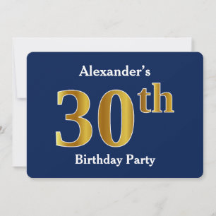 Blå, Faux Guld 30års födelsedag Party + Anpassat n Inbjudningar