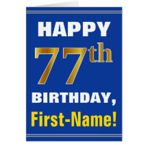 Blå, faux Guld 77:e födelsedagen med Namn-kort