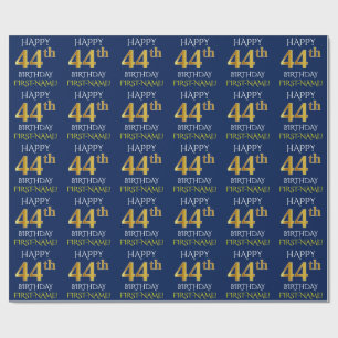 Blå, Faux Guld "LYCKLIG 44:e BIRTHDAY" Presentpapper