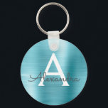Blå faux Stainless Steel Monogram Nyckelring<br><div class="desc">Den blå taktlösa Eleganten av rostfritt stål för metallisk . Dessa nyckelkedjor kan anpassas så att de omfattar ditt första och första namn. Dessa nyckelringar gör underbar födelsedag,  möhippa eller bachelorette-parti till fördel.</div>