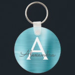 Blå faux Stainless Steel Monogram Nyckelring<br><div class="desc">Den blå taktlösa Eleganten av rostfritt stål för metallisk . Dessa nyckelkedjor kan anpassas så att de omfattar ditt första och första namn. Dessa nyckelringar gör underbar födelsedag,  möhippa eller bachelorette-parti till fördel.</div>