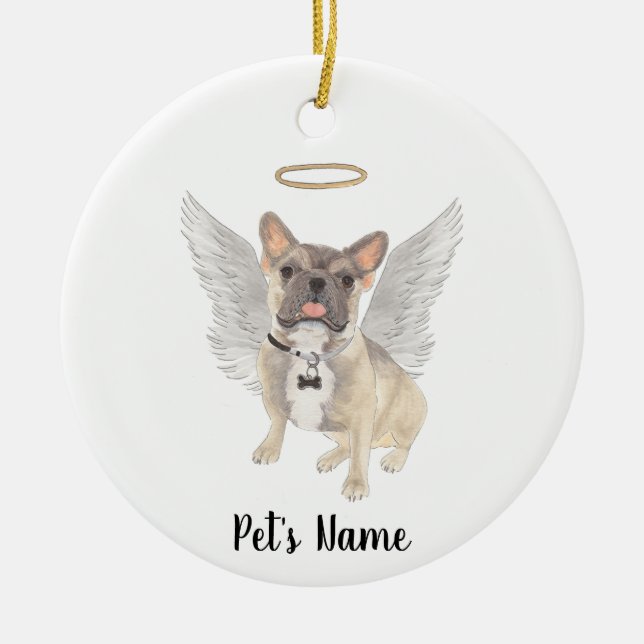 Blå Fawn Trefärgad Frenchie Sympati Minnesmärke Julgransprydnad Keramik (Framsidan)