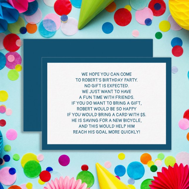 Blå femdollarns Födelsedagsfest i marinblått fiber Tilläggskort (Navy blue Fiver birthday party enclosure card)
