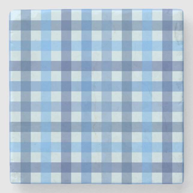 Blå femfärgad gingham mönster stenkojare  stenunderlägg (Framsidan)