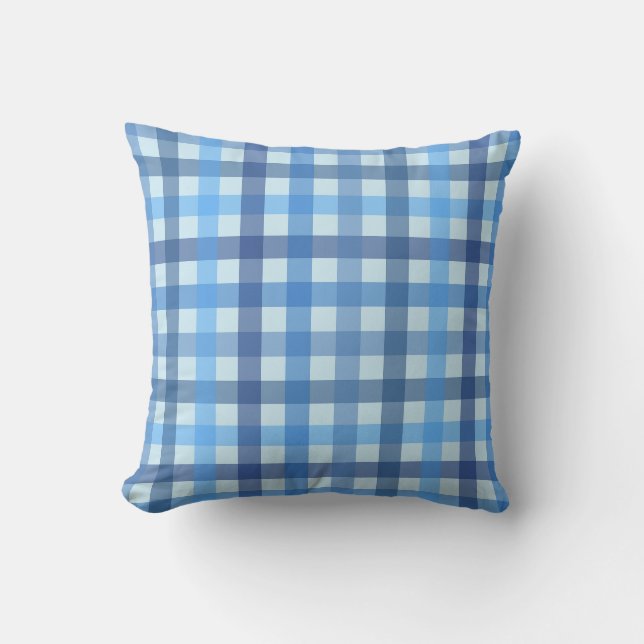 Blå femfärgad klassisk gingham mönstrad kudde  (Framsida)