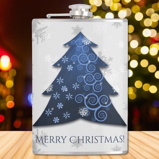 Blå Festive Julgran-kolv Fickplunta (Blue Festive Christmas Tree Flask)