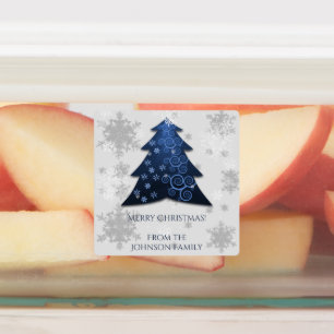 Blå festive Julgran-märke Klistermärke