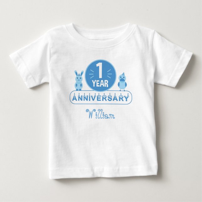 Blå festkompisar Första födelsedagsbaby T-shirt (Framsida)