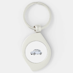 Blå fiat 500 Topolino Penna Stil Teckning Swirl Silverfärgad Nyckelring