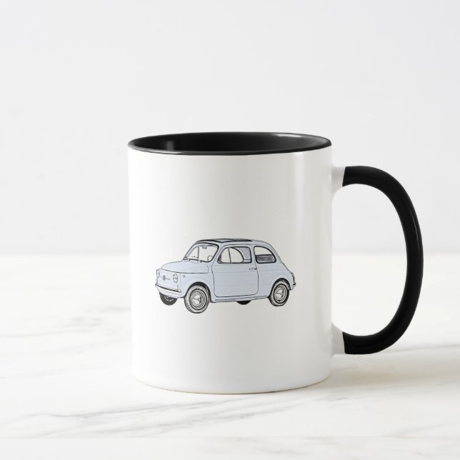 Blå fiat 500 Topolino-pennan Stil Teckning Mugg (Höger)