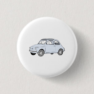 Blå Fiat 500 Topolino Teckning Pin Back-knapp Knapp
