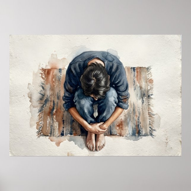 Blå figur Känslomässig akvarellaffisch Poster (Framsidan)