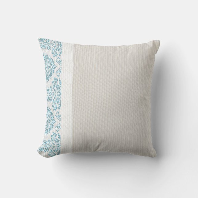 Blå filigree Damask Throw Couch Pillow Kudde (Framsida)