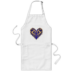 Blå filigree Heart Apron Långt Förkläde