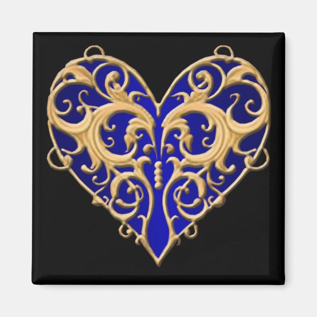 Blå filigree Heart Magnet (Framsidan)