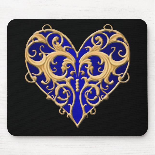 Blå filigree Heart Mouse Pad Musmatta (Framsidan)