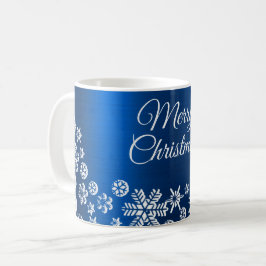 Blå Firande White Snöflingor-marinblått Kaffemugg