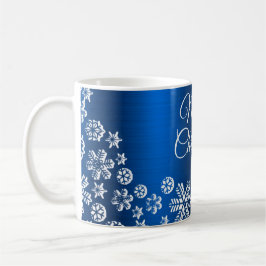 Blå Firande White Snöflingor-marinblått Kaffemugg