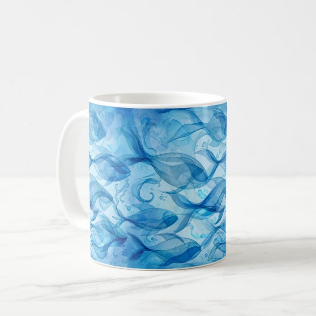 Blå fisk Flytande Abstrakt Harmonisk Kaffemugg (Framsida vänster)
