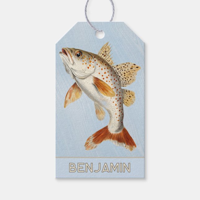 Blå Fisk Glad Födelsedagspresent Tag Presentetikett (Framsidan)
