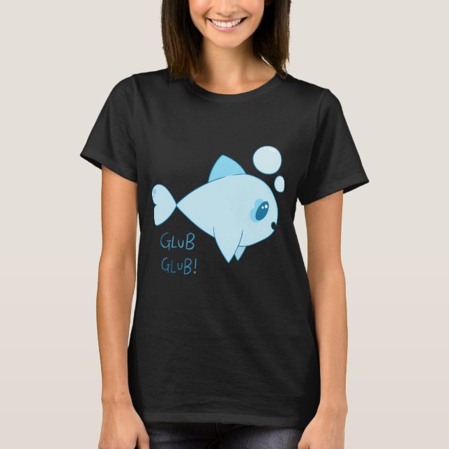 Blå Fisk 'Glub Glub' Design T Shirt (Framsida)