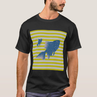 Blå fisk, gula och vita ränder t shirt
