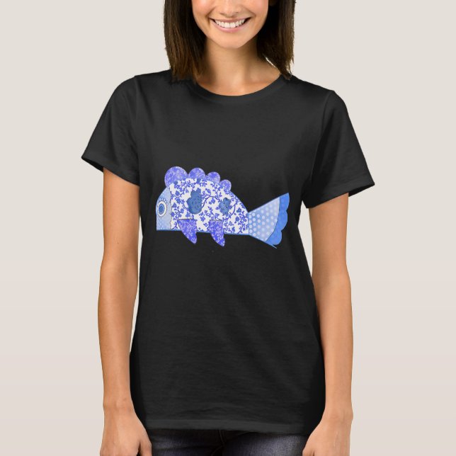 Blå Fisk Konsttryck T Shirt (Framsida)